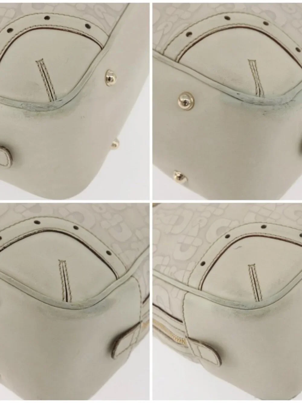 GUCCI Horsebit Hand Bag Leather White Gold 145770 Auth bs34368